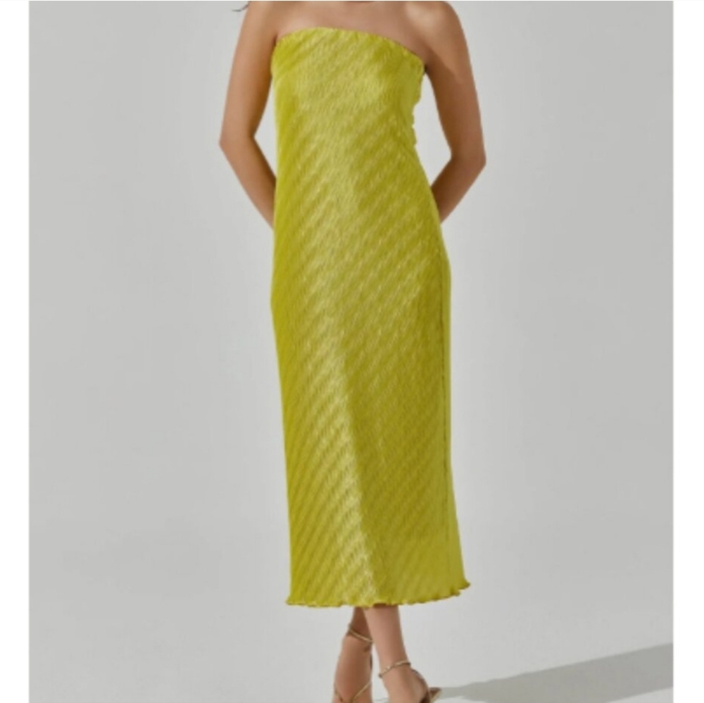 NWT Astr The Label Avocado Strapless Textured Tubetop Maxi Dress Lime Dress XL